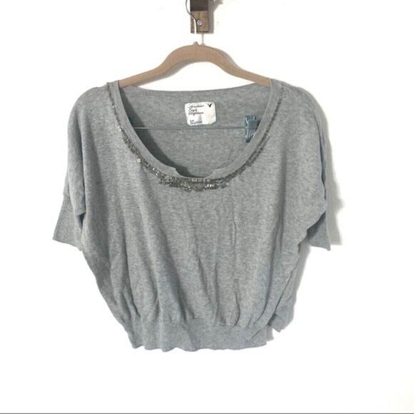 AMERICAN  EAGLE blouse womens grey embellished slouchy blouse small - Picture 1 of 6